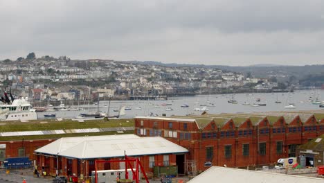 Looking-over-the-docks-on-Pendennis-rise,-with-Falmouth-in-background