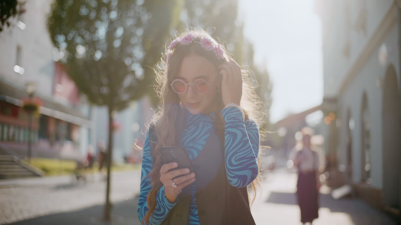 mujer usando teléfono en la ciudad