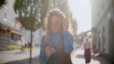 woman using phone in the city