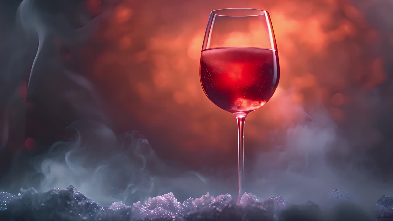 Red Drink in Glass on Ice with Smoke