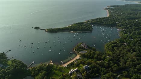 drone shot of quissett harbor in cape cod, massachusetts