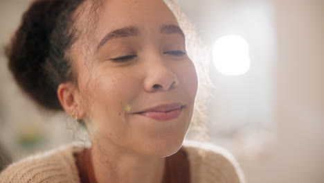 face, smile and mindfulness with a woman