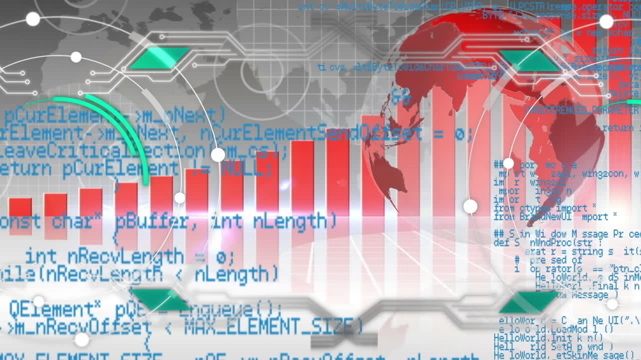 세계 지도에 대한 범위 스캔과 데이터 처리 애니메이션