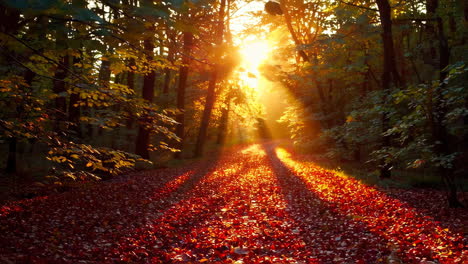 golden sunlight in autumn forest