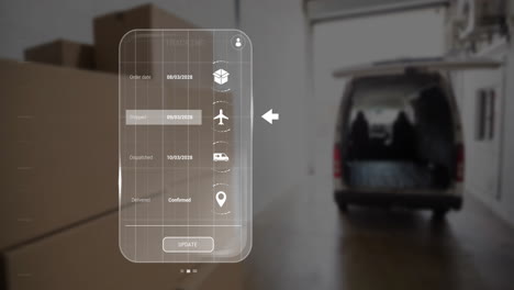 animation of data processing on screen over delivery car