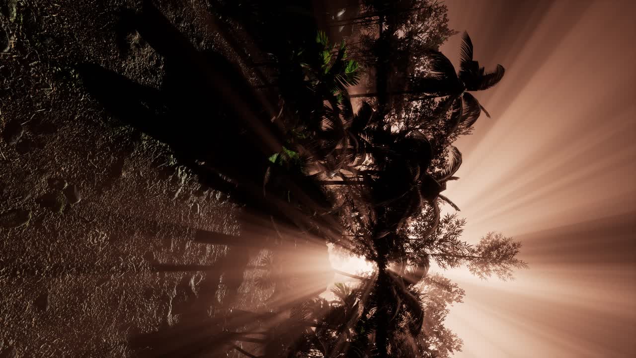 vista del bosque verde tropical con llamaradas solares por la mañana