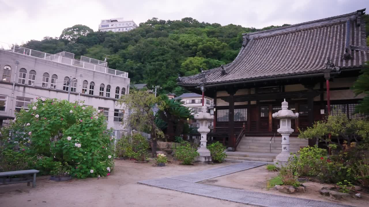 Josenji Temple in Onomichi, Hiroshima Japan. Slow Pan Establishing Shot 4k