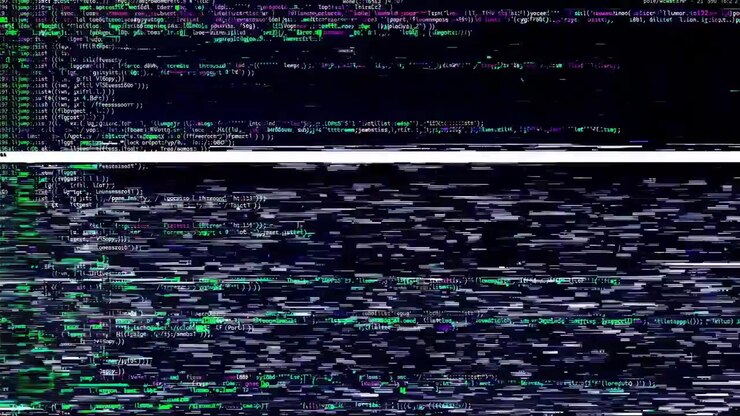 Abstract Green Computer Code with Glitch Effect