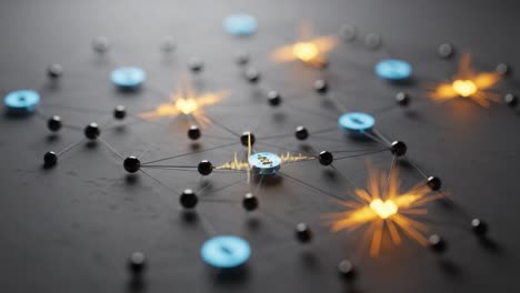 an intricate network of nodes and connected lines highlighting dynamic energy flow through vibrant elements and interactive pathways in a two-dimensional space