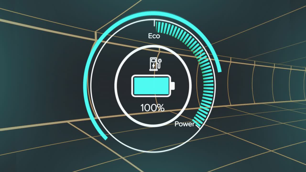 Plug icon initiating charging, battery HUD filling in steps to 100% then dropping for status