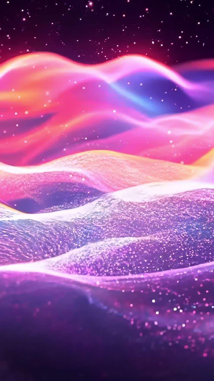 A purple and pink wave with a lot of sparkles. The wave is very colorful and has a lot of sparkles