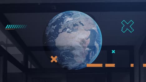 Animation-of-data-processing-with-globe-over-warehouse