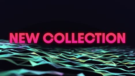 animation of new collection text in pink letters over connections on black background