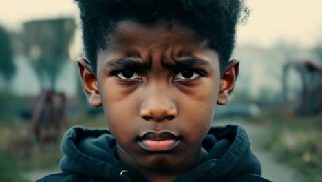 portrait of a young african american boy looking serious