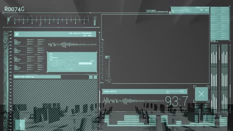 Animation-of-interface-with-data-processing-against-empty-office