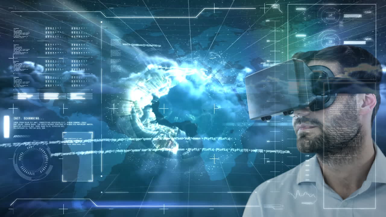 Man using VR with globe