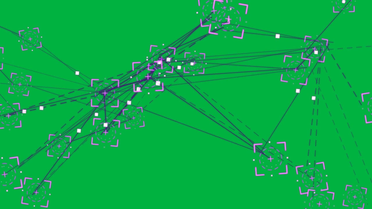 Diagonal purple ribbon starting flow across transparent background, nodes routing dots showing data