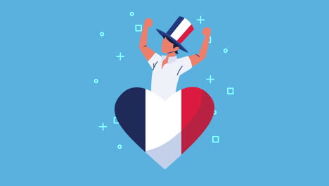 bandera de francia en el corazón con el hombre francés