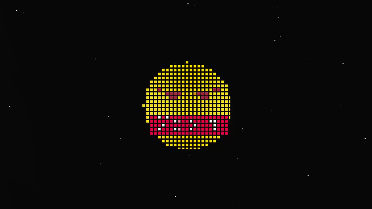 pixel smile hud símbolo holográfico en pantalla de televisión digital vieja animación de glitch de bucle sin costuras. corazones. retro dinámico y alegre. imágenes de video coloridas y vintage.