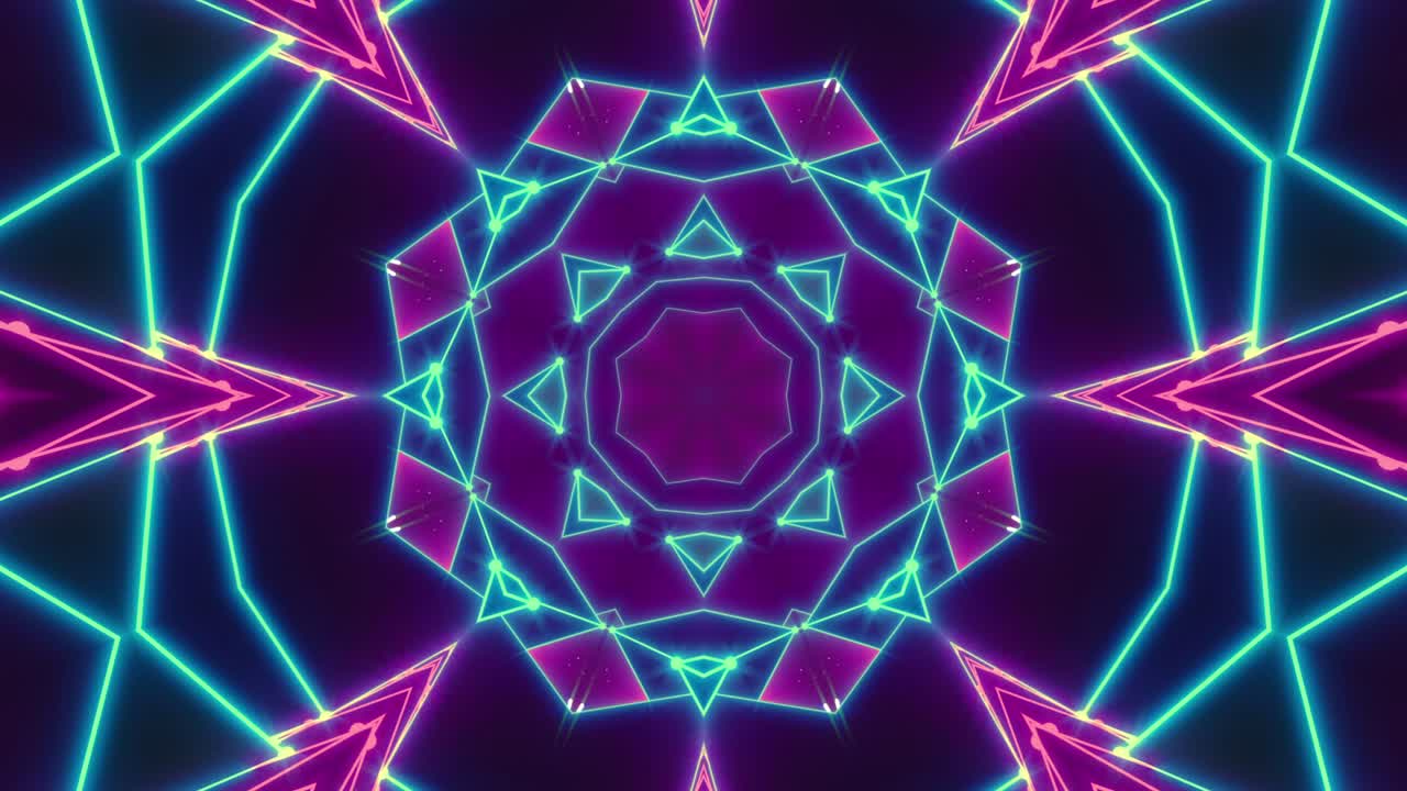 Immagini caleidoscopiche geometriche al neon