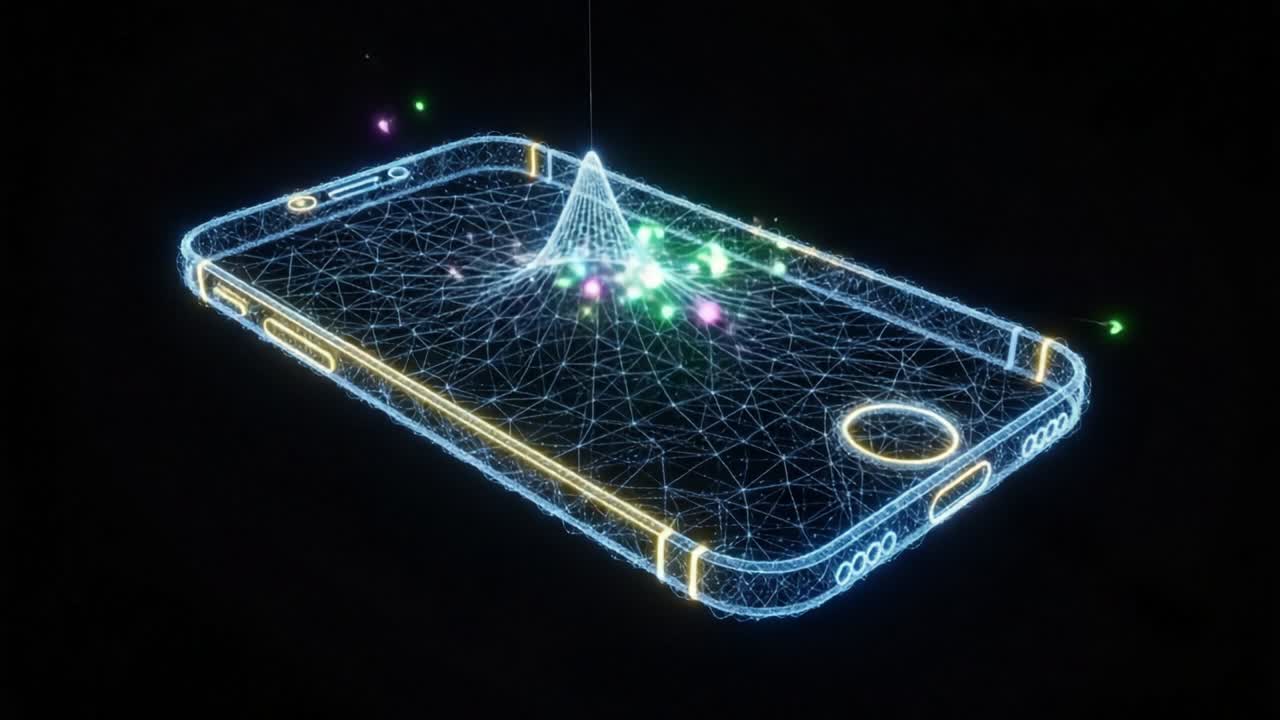 Rete digitale futuristica che emana da uno smartphone: una visualizzazione dei dati e della connettività nell'era moderna