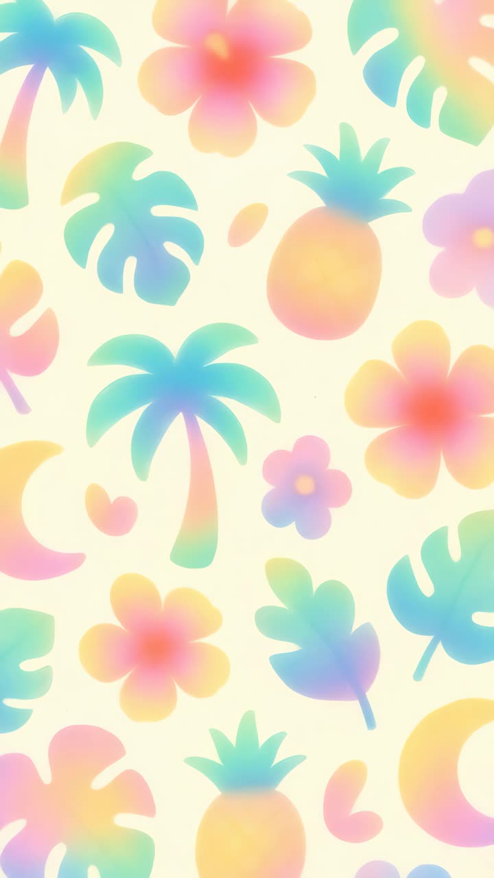 Aerial view of tropical elements in pastel gradients