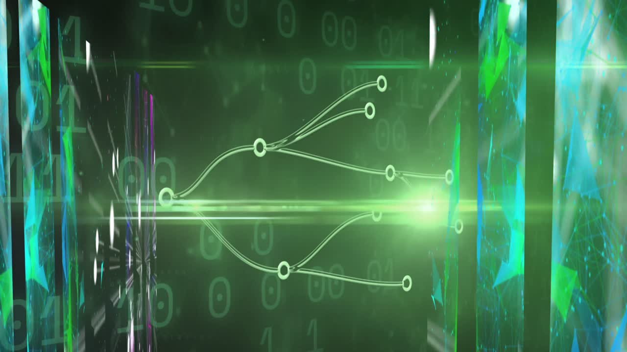 Animation of connections over binary code on green background