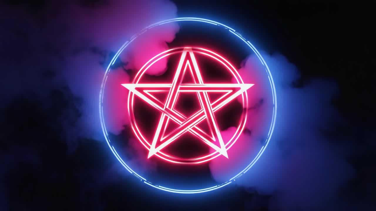 Neonový symbol pentagramu s kouřem