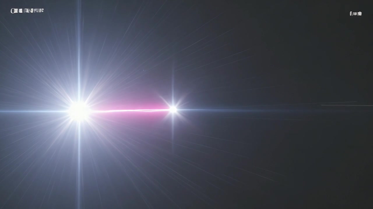 Primo bagliore che emerge, bagliore scintillante, raggio rosa che si forma collegando bagliori attraverso il vuoto con testo UI.