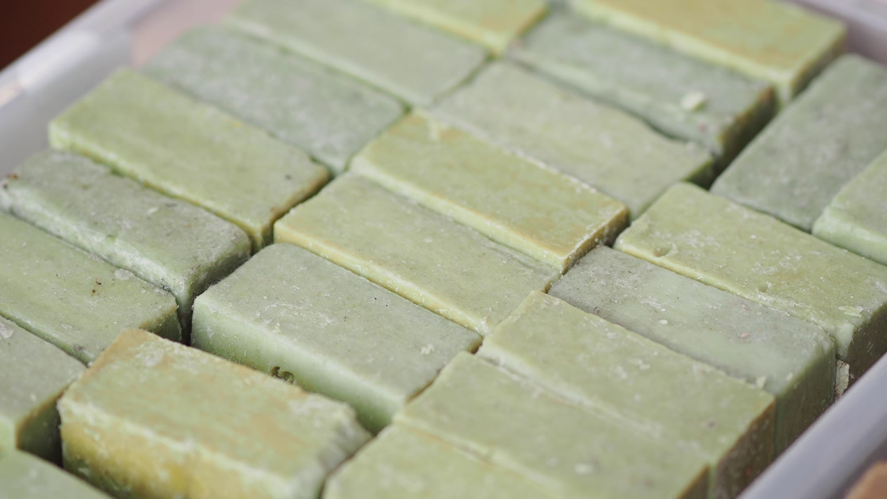 Natural Green Soap Bars Displayed in a Container