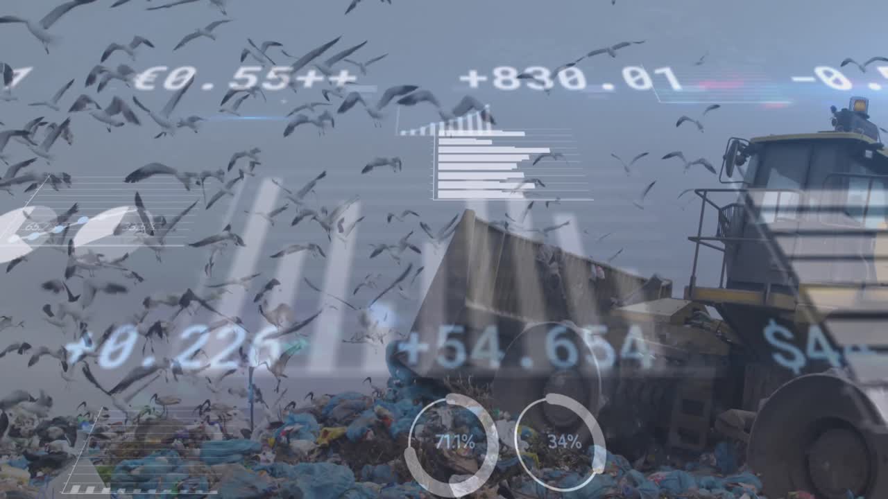 анимация регистрации статистики на бульдозере на свалке