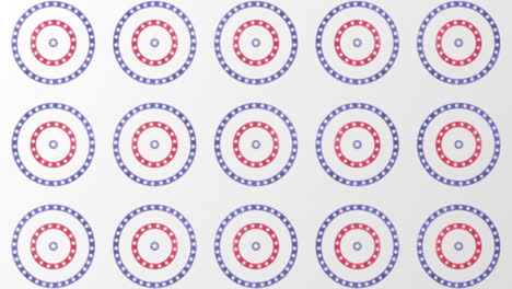 american flag with rows of white stars on turning red, blue and white circles on white background