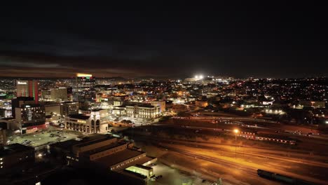 el paso, texas skyline at night with drone video showing traffic moving left to right