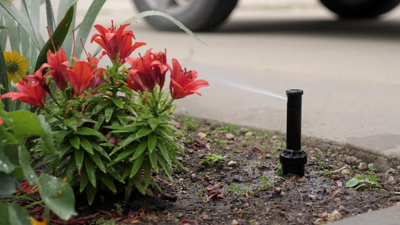 Irrigatore Rainbird 3500 a rotore a ingranaggi che sale e scende in un'aiuola