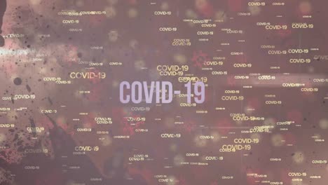 Animation-of-a-word-Covid-19-over-words-Covid-19-and-macro-Covid-19-cells-icons-floating