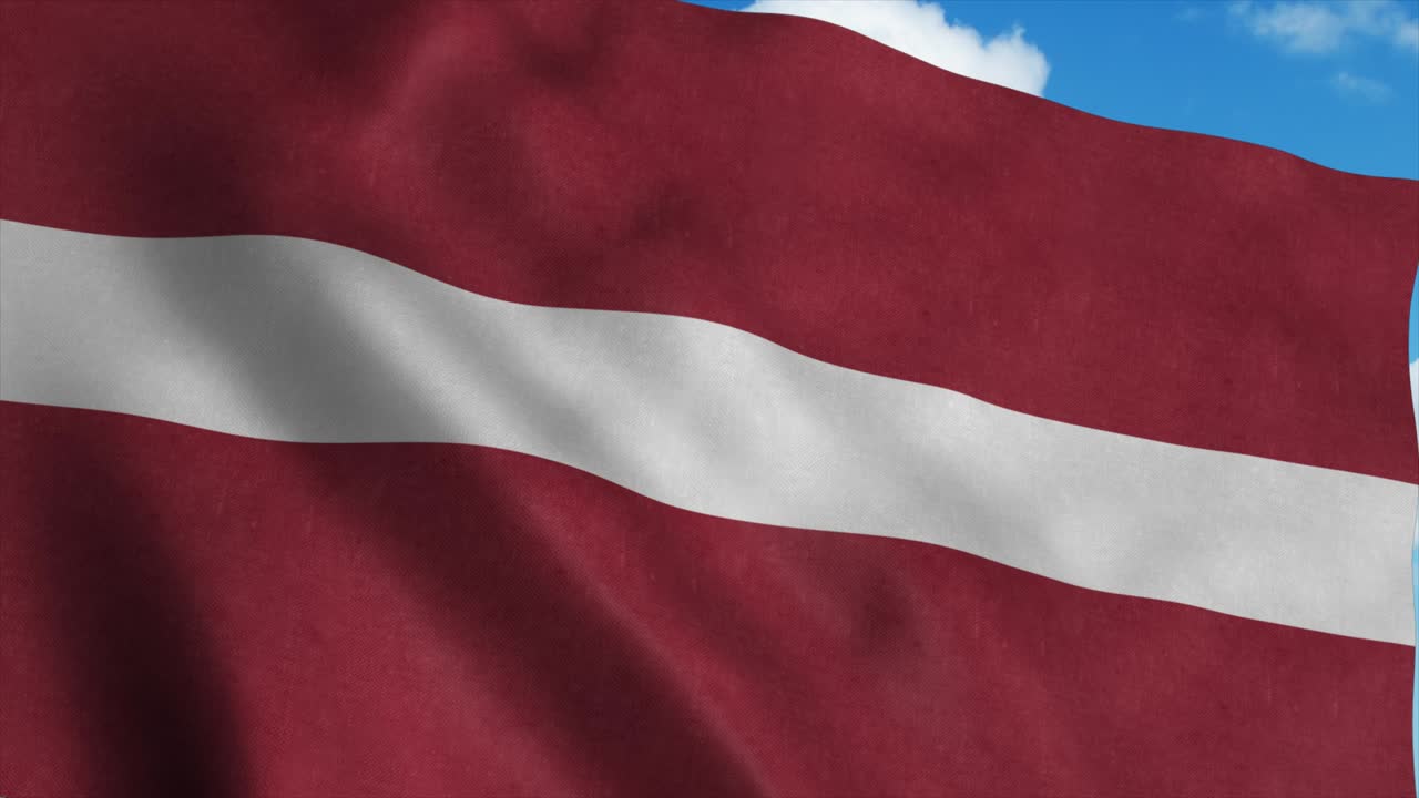 Latvia National flag waving in the wind, blue sky background. 4K