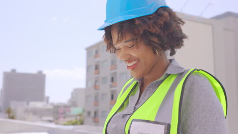 phone, woman and solar engineer on roof