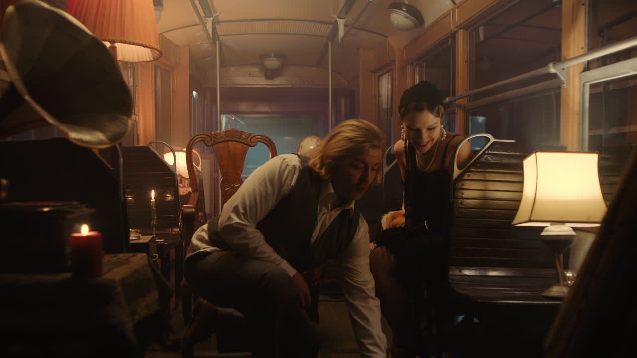 Vintage Couple on a Retro Tram