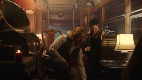 vintage couple on a retro tram