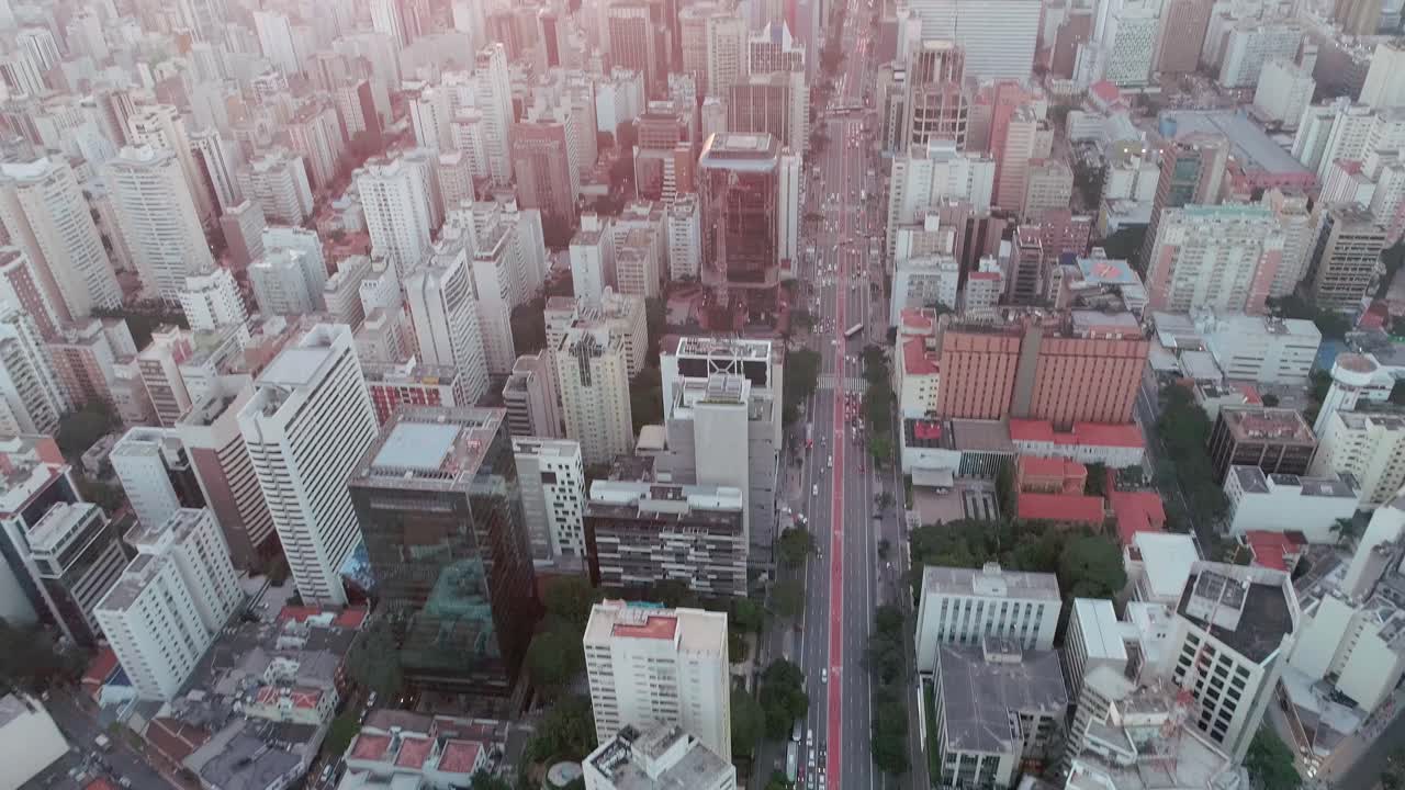 Aerial View of a Cityscape with Skyscrapers and Traffic