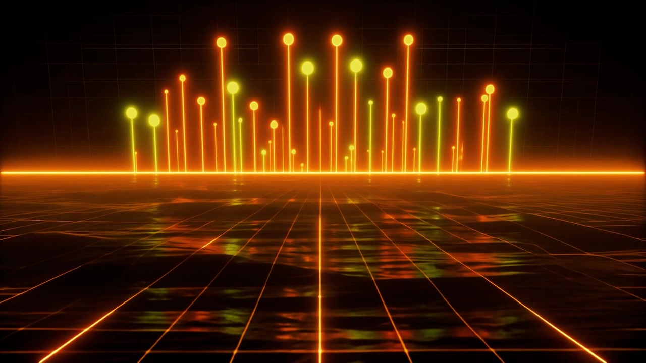 Abstract Digital Audio Visualizer with Glowing Orange Bars