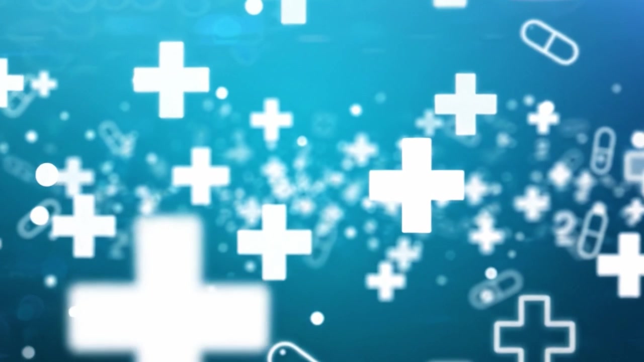 Exploring the Dynamic Interaction of Medical Symbols in a Vivid Blue Background: A Journey Through Health, Wellness, and Positive Transformations