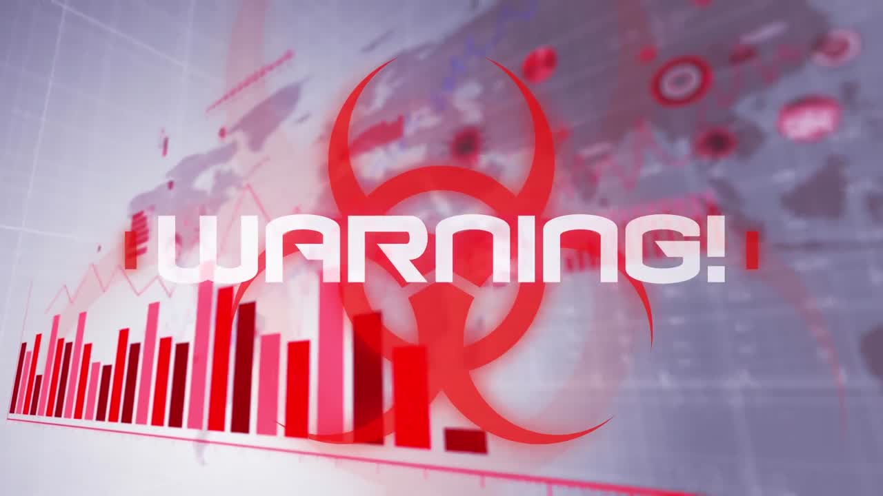 animación de células de covid 19 y texto con registro de estadísticas