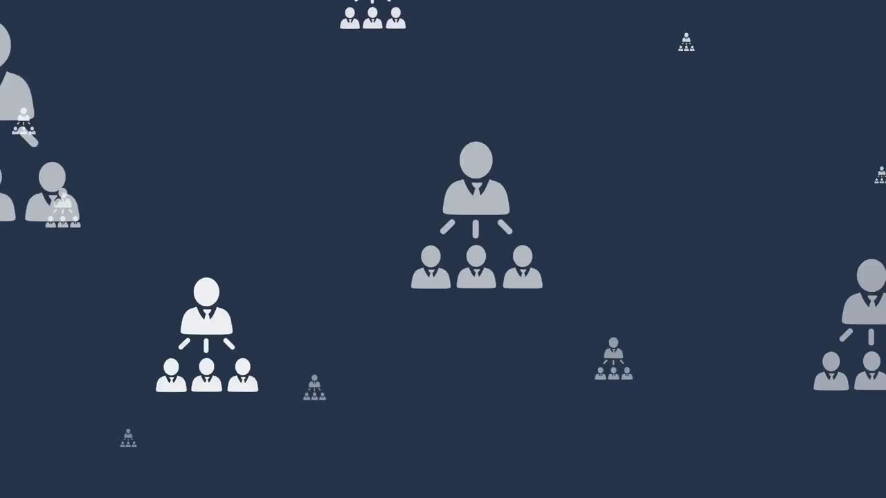 Animation of media icons and arrows on blue background