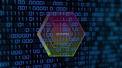 animazione di codice binario su tachimetro e sfondo nero