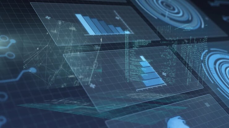 Digital graphs and data processing animation over futuristic technology interface