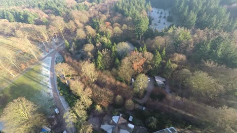 Imágenes-Aéreas-De-Mansiones-Y-Cabañas-En-Un-Bosque-En-Invierno