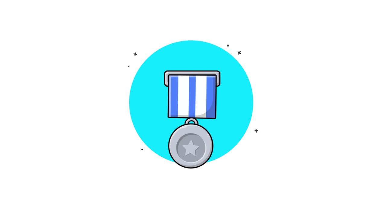 Animated Silver Medal with Star and Blue Ribbon