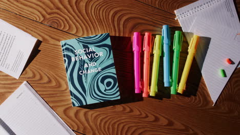 study desk with book on social behavior and change