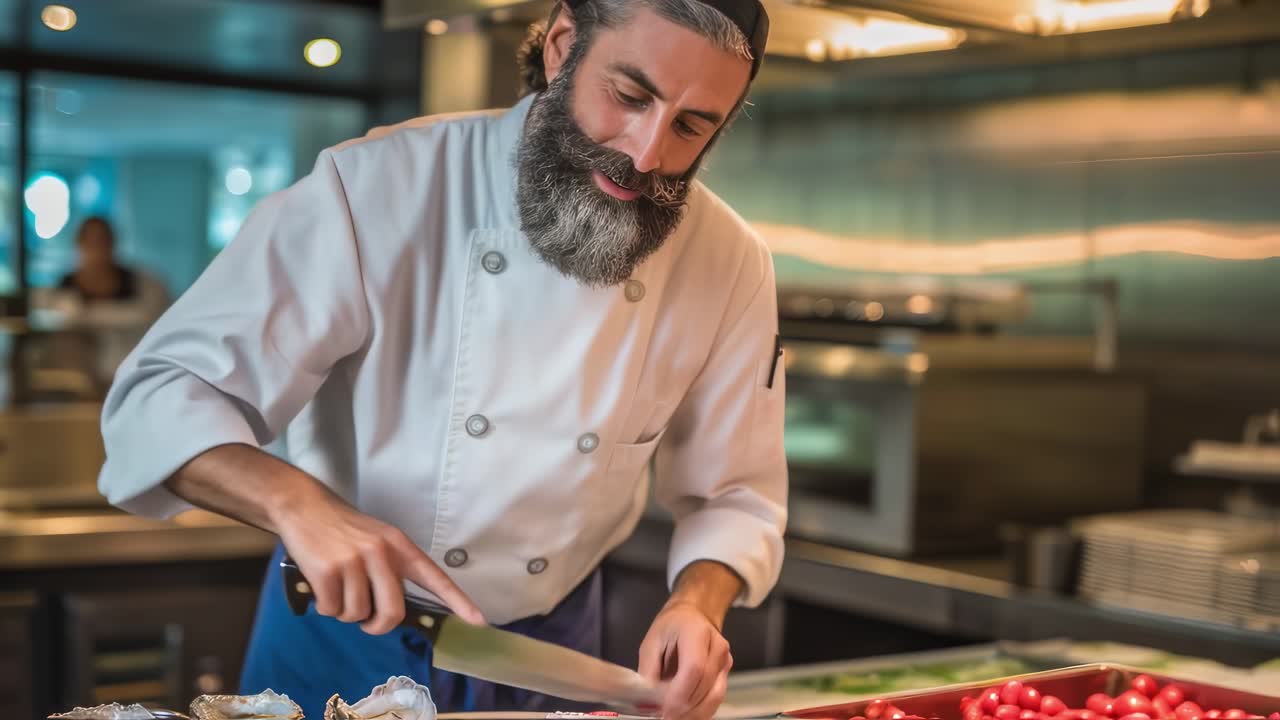 El chef prepara la comida en la cocina de un restaurante